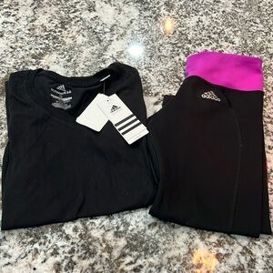 Adidas Bundle Shirt Legging Workout Pant Climalite Black Athletic Athleisure